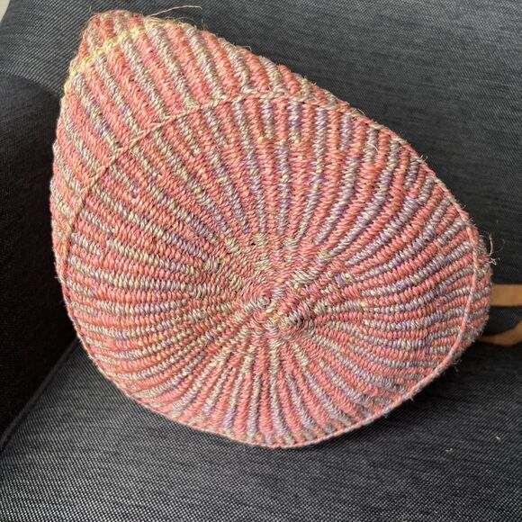 Vintage Sisal Striped Bucket Shoulder Bag Pink Adjustable Leather Strap READ - Picture 6 of 11